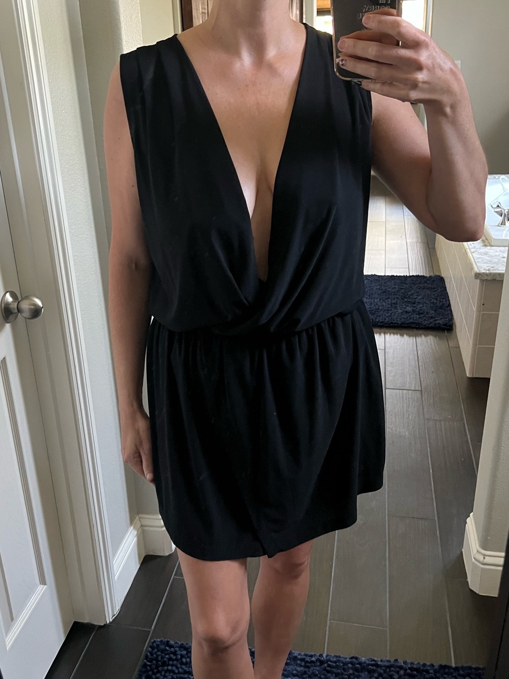 Black Deep V Sleeveless Mini Romper Skort